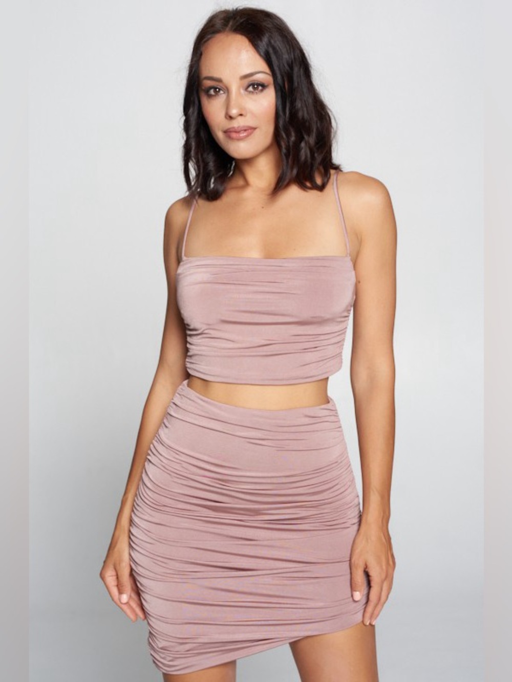 Ruched Asymmetrical Skirt Set - Mauve
